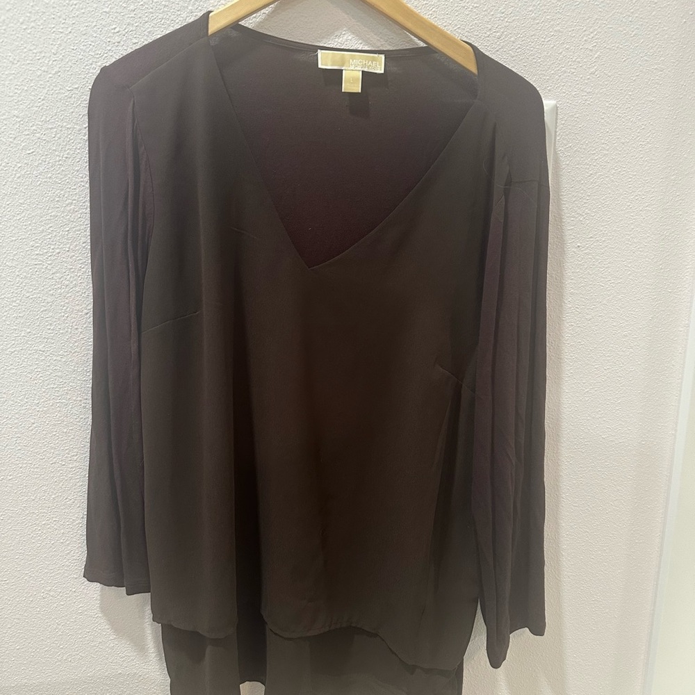 Michael Kors Dark Brown V-Neck Blouse